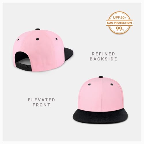 CHOK.LIDS Classic Snapback Flat Bill Hat Blank Adjustable Baseball Cap - color: Light Pink/Black