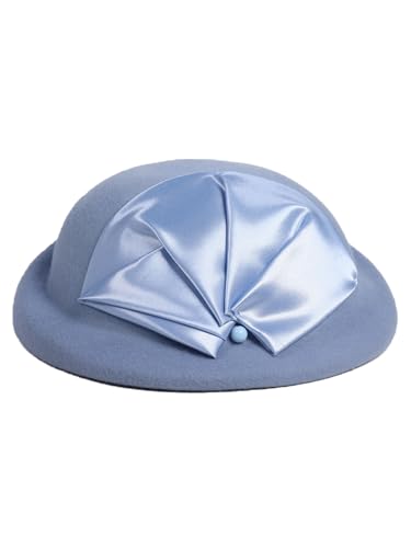 Light Blue Wool Felt Beret Fascinator Hat For Women Ladies Femme With Bead