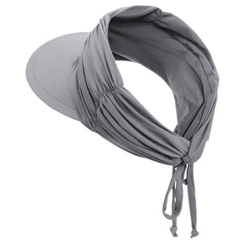 Women Visor Sun Hat Adjustable Foldable Wide Brim Sun Hats Summer UPF 50+ UV Protection Visor Cap for Outdoor Beach - color: Light Grey B