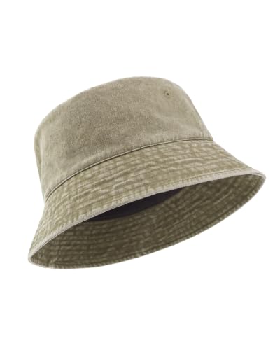 Zylioo XL XXL Bucket Hat for Big Heads, Washed Cotton Sun Hat - color: Khaki-lined, size: XX-Large
