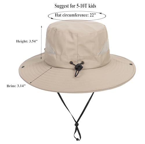 Kids Sun Hat with UV Protection Beach Bucket hat Safari Boonie Cap - color: Dark Beige