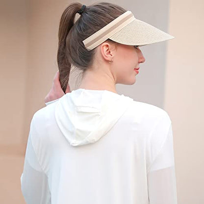 Women Summer Sun Hat Lady's Portable Beach Visor Bowknot Straw Hat - color: Beige4