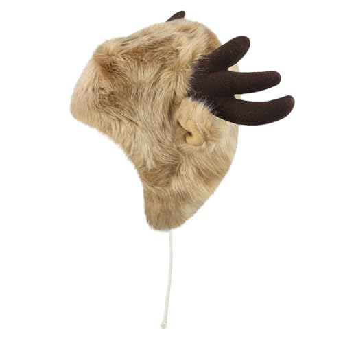 XGOPTS Winter Faux Fur Plush Hat with Horns Warm Animal Horn Ox Earflap Hat - color: Brown
