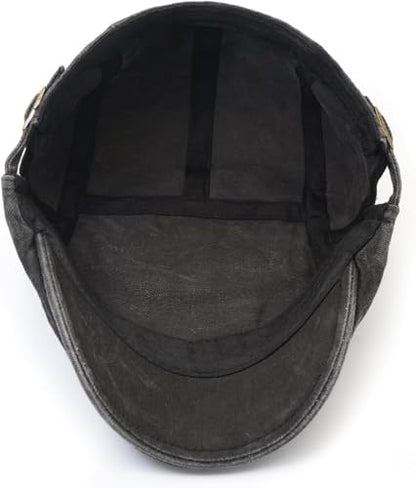Initlove Mens Newsboy Cap Washed Beret Ivy Hat Flat Hats for Cabbie Driving - color: Black + Grey