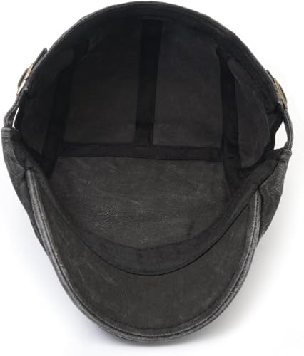 Initlove Mens Newsboy Cap Washed Beret Ivy Hat Flat Hats for Cabbie Driving - color: Black + Black