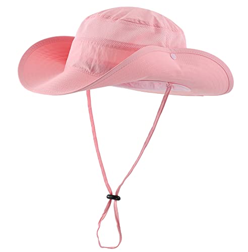 Connectyle UPF 50+ Wide Brim Sun Hat for Men Breathable Cowboy Boonie Hats Outdoor Bucket Hat for Fishing Hiking Safari - color: Pink