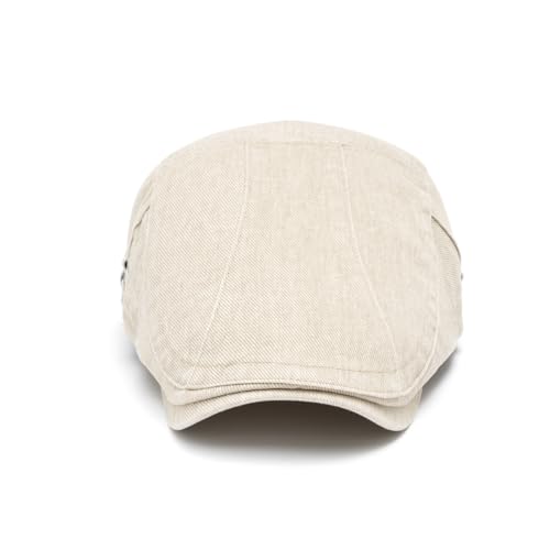 Quanhaigou Unisex Denim Newsboy Hats Flat Ivy Gatsby Cabbie Driving Berets Hat Cotton Dad Cap for Men Women - color: Wash Cotton Beige