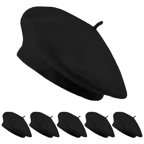 Jolbndcv 6PCS Beret, French Beanie, Outdoor, Winter, Fashion Lady Hat - color: 6 Pcs Black