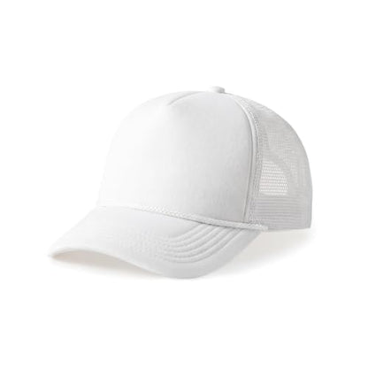 CHOK.LIDS Blank Foam Trucker Hat, Retro Mesh Rope Snapback Cap, Men Women - color: Curved Brim (White)