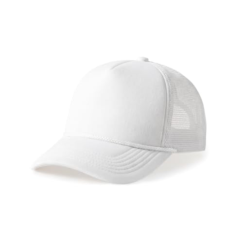 CHOK.LIDS Blank Foam Trucker Hat, Retro Mesh Rope Snapback Cap, Men Women - color: Curved Brim (White)