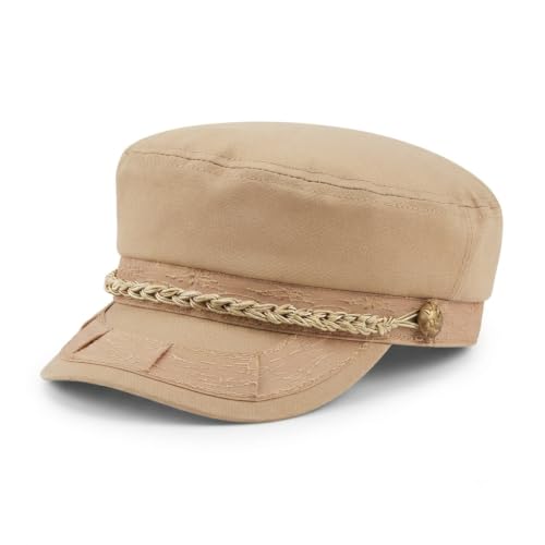 Unisex Greek Fisherman Hat 100% Cotton Sailor Flat Cap Classy Nautical Fiddler - color: Khaki, size: Large-X-Large