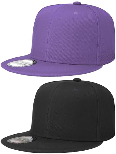 Falari Classic Snapback Hat, 2-Pack, Flat Bill, Adjustable Size, Hip Hop Style - color: Black & Lavender