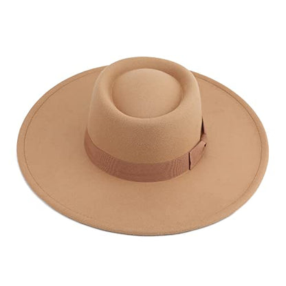 Pro Celia Big Wide Brim Women Fedora Hat - color: Oval-camel