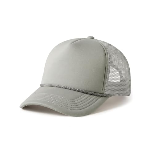 CHOK.LIDS Blank Foam Trucker Hat, Retro Mesh Rope Snapback Cap, Men Women - color: Curved Brim (Light Grey)