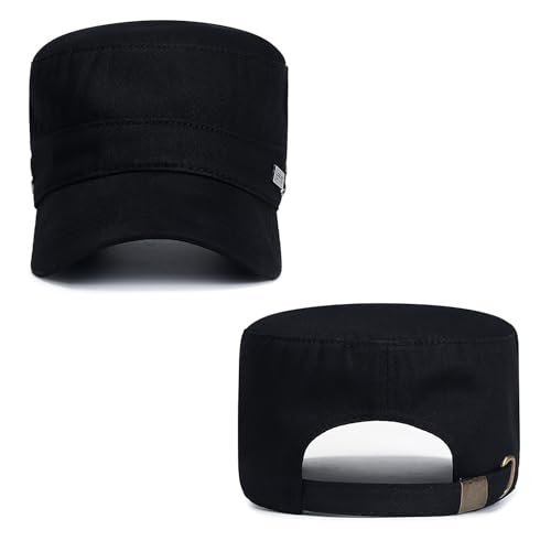 Initlove Cadet Army Cap Military Unisex Flat Top Hat for Men Women - color: Black