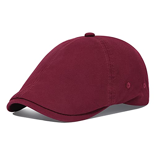 VOBOOM Cotton Washing Flat Cap Cabbie Hat Gatsby Ivy Irish Hunting Newsboy - color: Burgundy