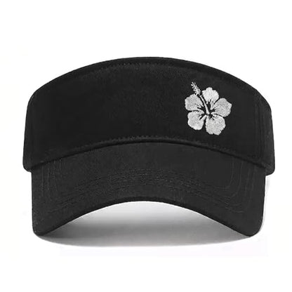 Embroidered Adjustable Sun Visor for Women Men Outdoor Golf Tennis - color: Hibiscus Flower/Black