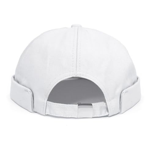 2 Pcs Mens Brimless Docker Cap Set - Retro Worker Sailor Skull Cap Beanie with Rolled Cuff - color: White