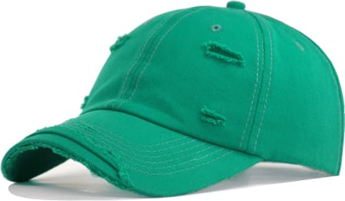 TSSGBL Unstructured Distressed Baseabll Cap Cotton Soft Dad Hat Adjustable Low Profile Headwear Ball Caps for Women Men - color: Distressed Kelly Green, size: Medium-Large