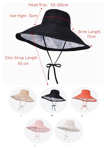 iHomey Packable Shapeable Extra Large Brim Floppy Sun Hat Reversible UPF 50+ Beach Sun Bucket Hat - color: B-pink