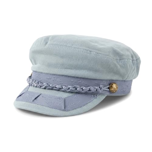 Unisex Greek Fisherman Hat 100% Cotton Sailor Flat Cap Classy Nautical Fiddler - color: Demin, size: Large-X-Large