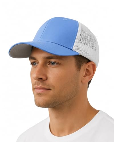 Zylioo XXL Fitted Trucker Hat,Large Stretch Mesh Summer Cap for Men Women - color: Blue-white, size: Medium-Large