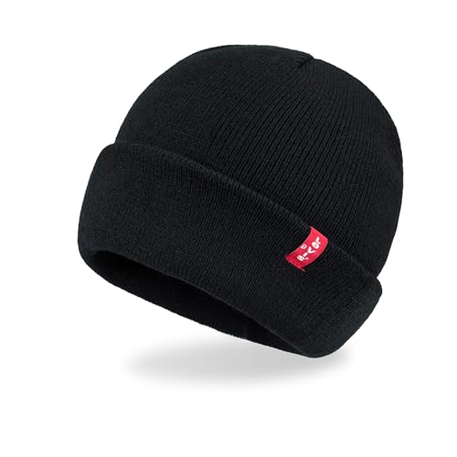 Levi's Mens All-Season Hero Beanie Soft Knit Cuffed Winter Hat, Warm & Comfortable Everyday Style - color: Black Red Tab