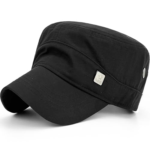 Loneshark Water Resistant Military Hat Quick Dry Cadet Cap Army Flat Top - color: Square-logo-black