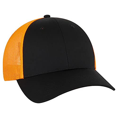Ashen Fane 6 Panel Blend Twill Structured Low Profile Mesh Back Snapback Trucker Hat - color: Blk/Blk/N.org