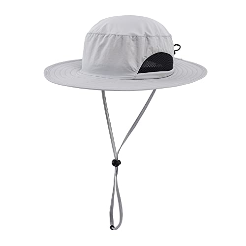 Kids Sun Protection Hat Quick Dry Adjustable Wide Brim Bucket Hat for Boys Girls Summer Fishing Hiking - color: Light Grey