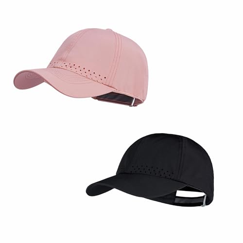 HH HOFNEN Women Quick Drying Baseball Cap Sun Hat Unstructured Golf Hat - color: #2 Black+dark Pink