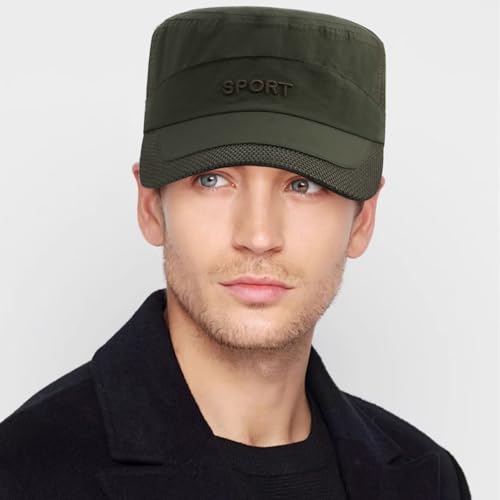 Cadet Army Cap Mesh Quick Qry Flat Top Cap Military Hat for Men Women - color: Army Green