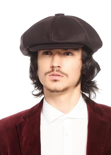 Oversized Men's Super Big 100% Wool 8 Panel Applejack Newsboy Cabbie Gatsby 20 Generation Hats (Not a Regular Apple hat) - color: Solid Brown