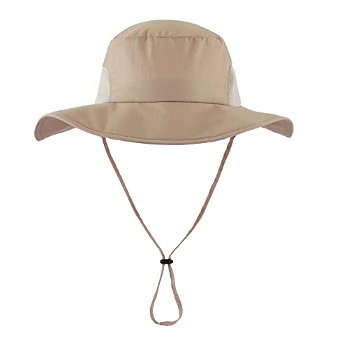 Home Prefer Outdoor UPF50+ Mens Sun Hat with Neck Flap Womens UV Protection Hat Wide Brim Safari Fishing Hiking Gardening Hat - color: Milky Khaki