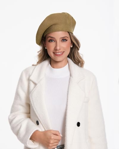 Women's Knitted Beret, French Style Double Layer Winter Autumn Warm and Soft Beanie Hat Cap - color: Camel