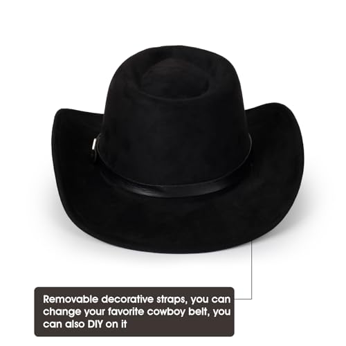 2 Pack Western Cowboy Hats for Women Men 2 Different hat Bands - color: Black+white