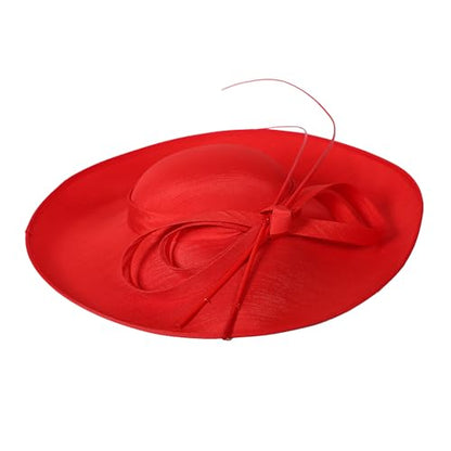 Royal Ladies Sinamay Weddings Hats Fascinators Big Brim Kentucky Church Fedoras Hat - color: Red