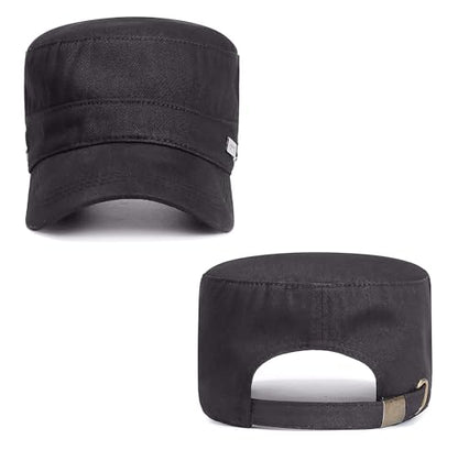 Cotton Military Caps for Men Women Unisex Flat Top Hat Adjustable Cadet Army Cap - color: Grey