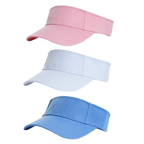 Yookat 3 Pack Visor Sun Hat Adjustable Sun Visor Caps Golf Tennis Visor Hat for Sports Girls Boys Outdoor - color: White, Pink, Blue