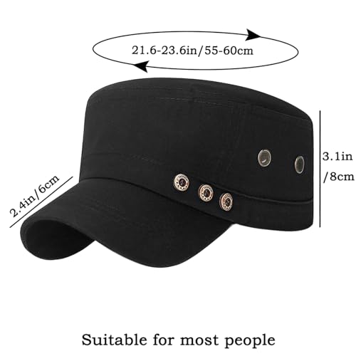 Cadet Army Hat 2 Pieces Flat Top Cap Unisex Military Hat for Women Men - color: Black C + Grey C
