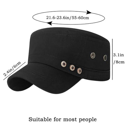 Cadet Army Hat 2 Pieces Flat Top Cap Unisex Military Hat for Women Men - color: Black C + Grey C