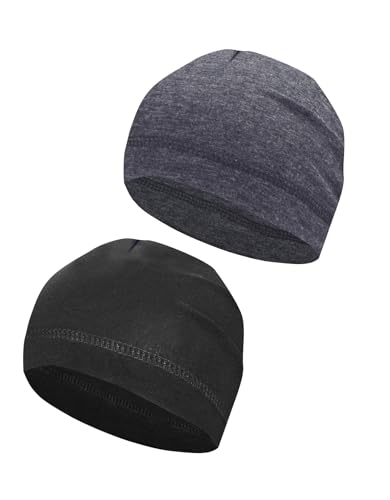 Cotton Skull Caps Lightweight Summer Beanie Hat Thin Sleep Sleeping Hats Chemo Caps Running Helmet Liner - color: Black & Heather Grey