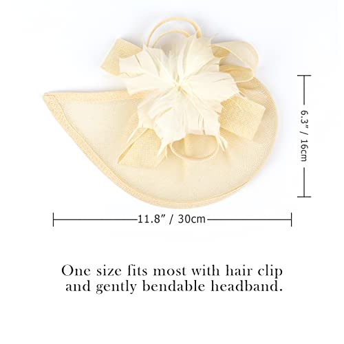 AQOKKA Women Fascinators Hats Flower Fascinators with Headband and Clip Tea Party Headwear for Women and Girls - color: Beige Feather Flower a