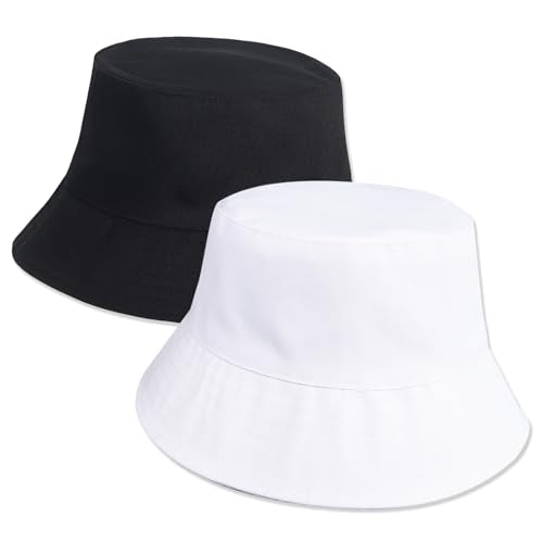 Bucket Hats Bulk Solid Color DIY Blank Hat Bucket Hats for Men, Women and Adults - color: 1 White+1black