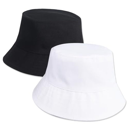 Bucket Hats Bulk Solid Color DIY Blank Hat Bucket Hats for Men, Women and Adults - color: 1 White+1black