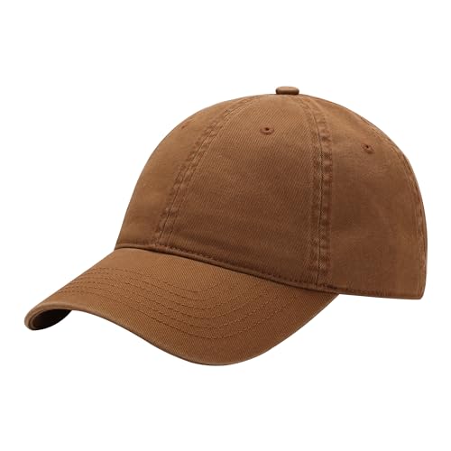 Washed Baseball Cap - Vintage Cotton Dad Hat Adjustable Unisex - color: Light Brown