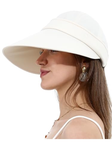 LA CARRIE Women Sun Hats Detachable Wide Brim UV Protection UPF 50+ Summer Beach Visor for Outdoor Sports - color: Beige