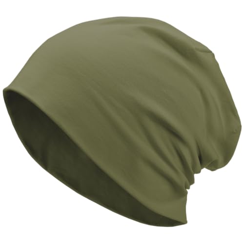 100% T-Shirt Cotton Slouchy Beanie Women Men,Lightweight Chemo Hat - color: Army Green(2-layer)
