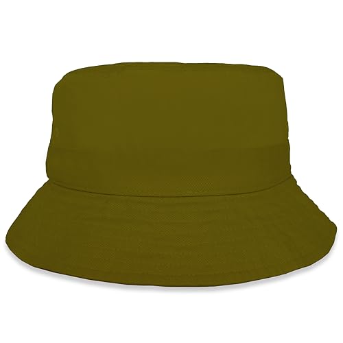 Bucket Hat for Kids, Boy and Girl Sun Hat Kid Ages 4-7 and Big Kids 7-14 Years 100% Cotton for Summer Teen Youth Beach Hat - color: Olive, size: 7-14 Years