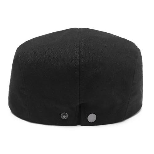ZLYC Men Cotton Flat Cap Summer Scally Newsboy Beret Driver Hat - color: Back Buckle Black